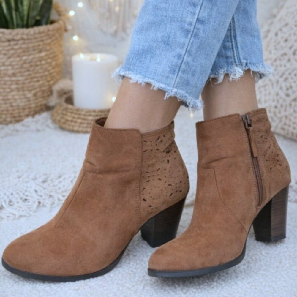 American Eagle Cut-Out Block Heel Booties Boots 10 Boho Hippie Festival Brown